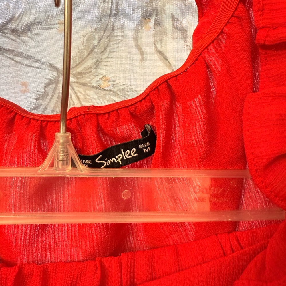Simple Red Ruffled Smocked Two Piece Set - Picture 6 of 12